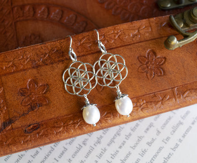 Flower of Life & Freshwater Pearl Earrings