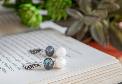 Labradorite & Faceted White Quartz Earrings