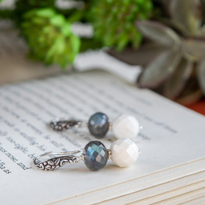 Labradorite & Faceted White Quartz Earrings