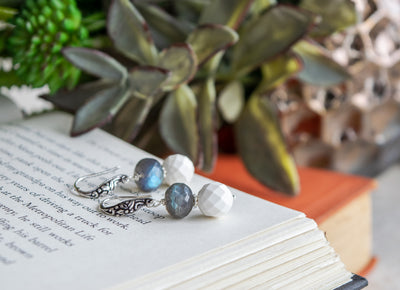 Labradorite & Faceted White Quartz Earrings