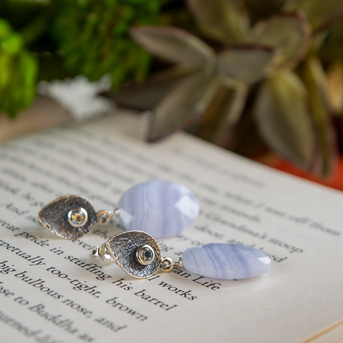 Blue Lace Agate & Blue Topaz Earrngs