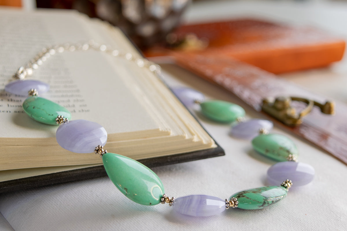 Blue Lace Agate & Green Turquoise Necklace