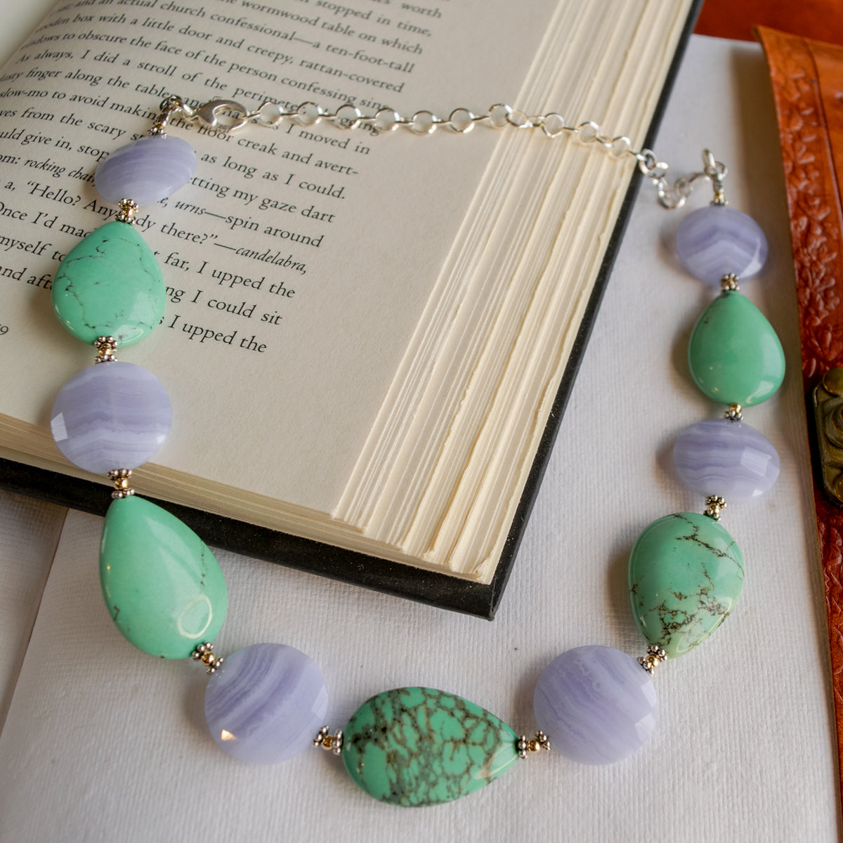 Blue Lace Agate & Green Turquoise Necklace