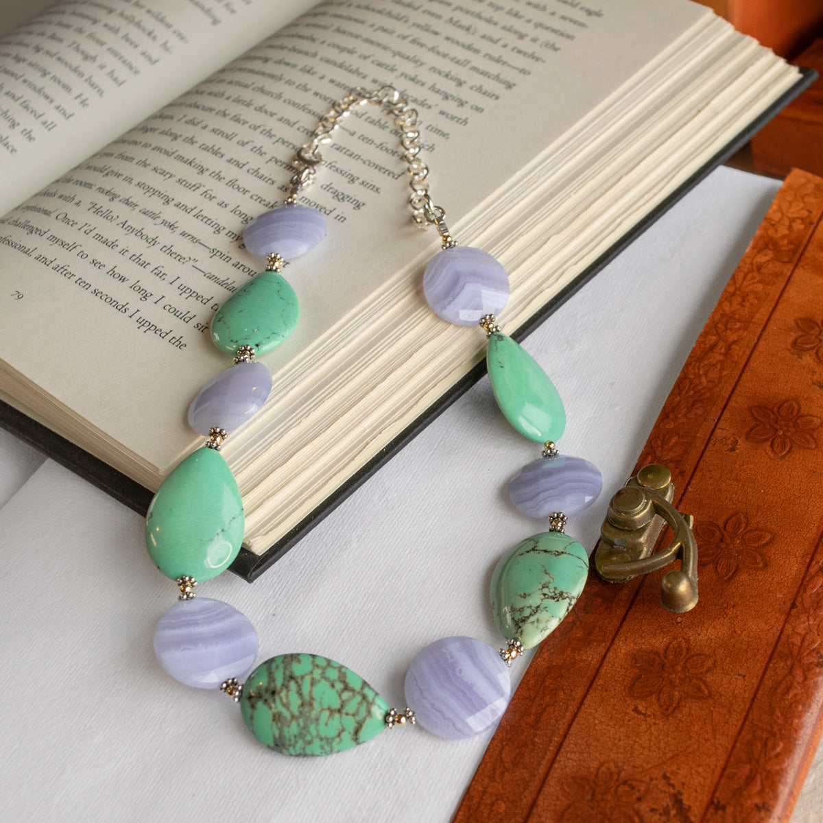 Blue Lace Agate & Green Turquoise Necklace