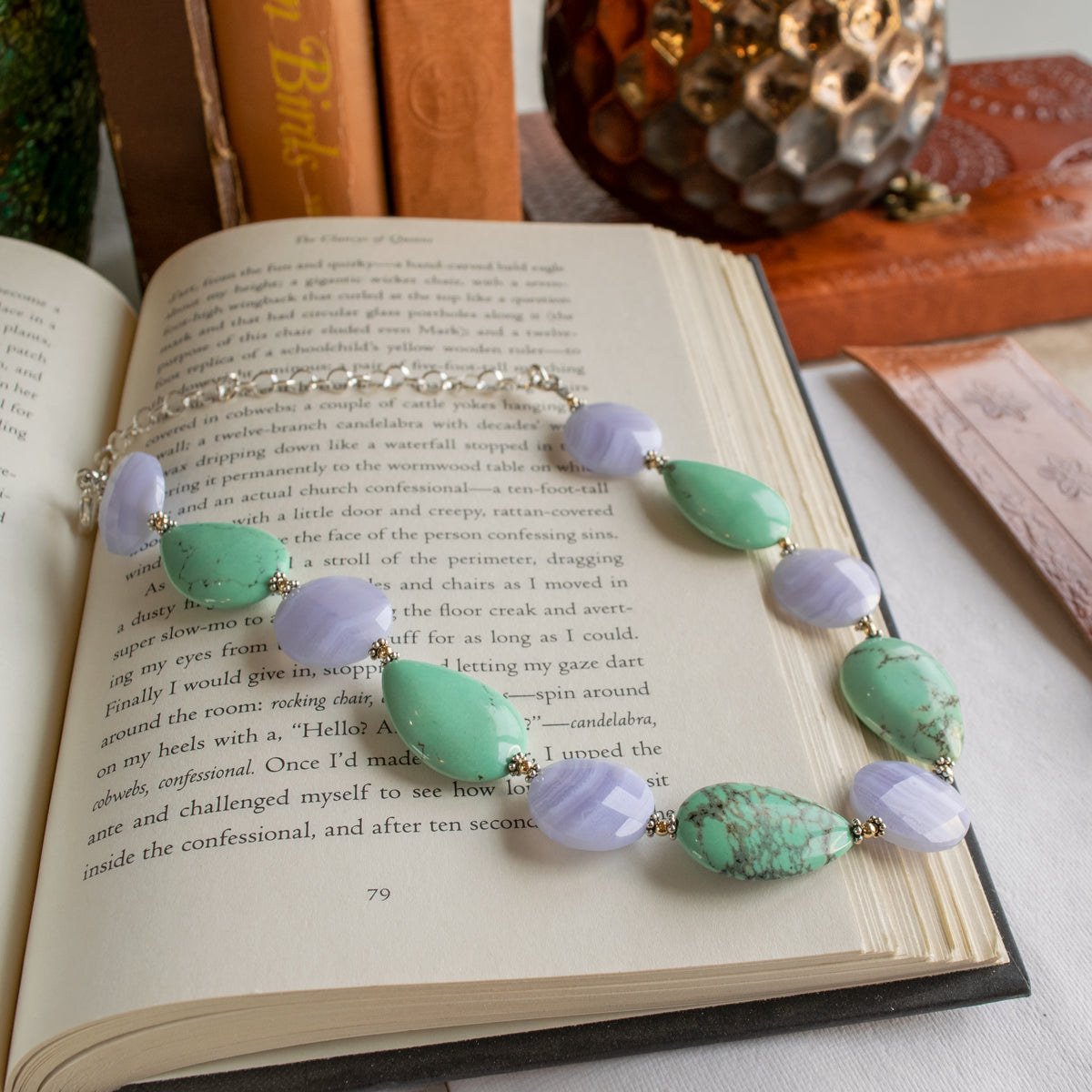 Blue Lace Agate & Green Turquoise Necklace