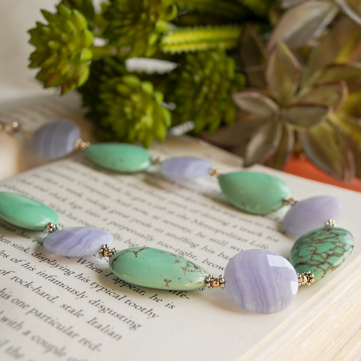 Blue Lace Agate & Green Turquoise Necklace