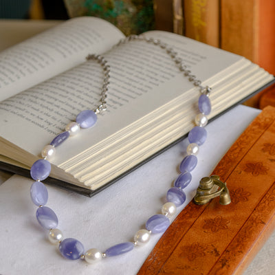 Lavender Chalcedony & Freshwater Pearl Necklace