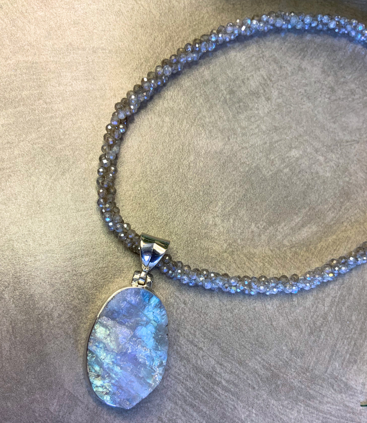 Rainbow Moonstone Druzy Pendant