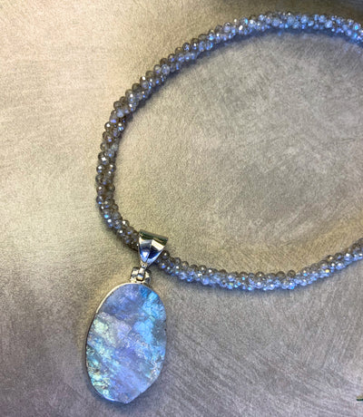 Rainbow Moonstone Druzy Pendant