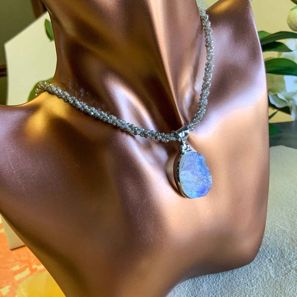 Rainbow Moonstone Druzy Pendant