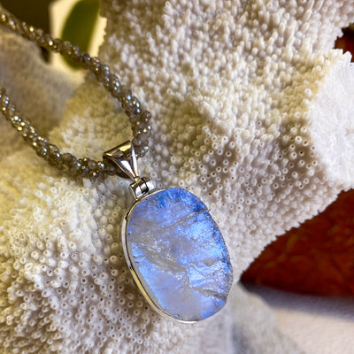 Rainbow Moonstone Druzy Pendant