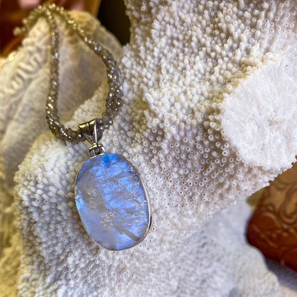 Rainbow Moonstone Druzy Pendant