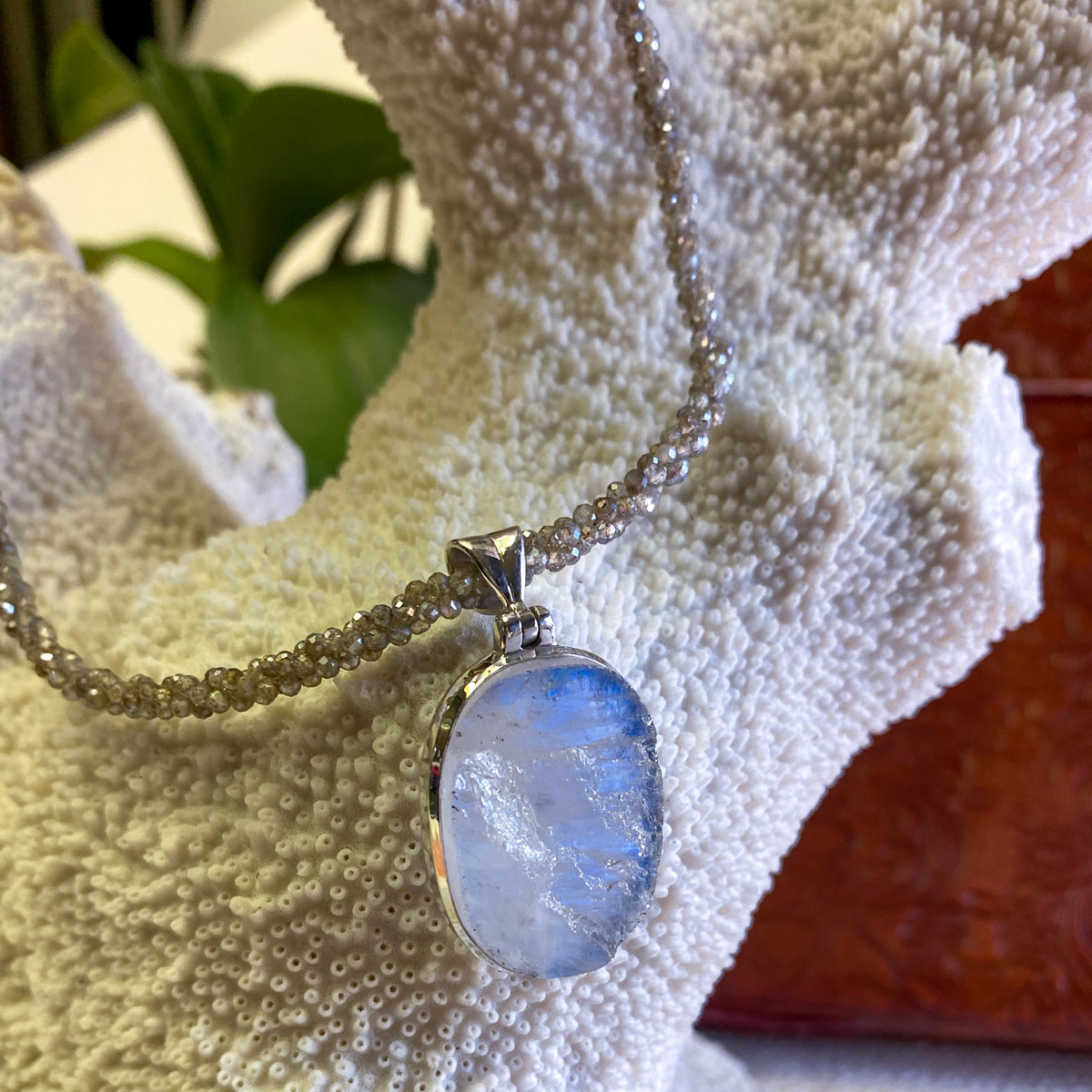 Rainbow Moonstone Druzy Pendant