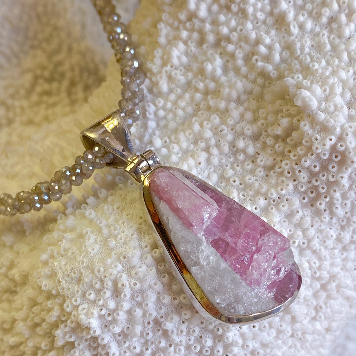 Natural Pink Tourmaline Druzy Teardrop Pendant 1