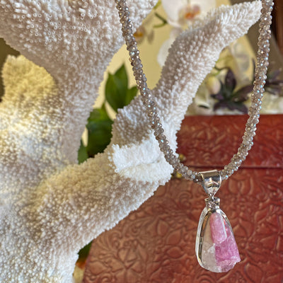 Natural Pink Tourmaline Druzy Teardrop Pendant 1