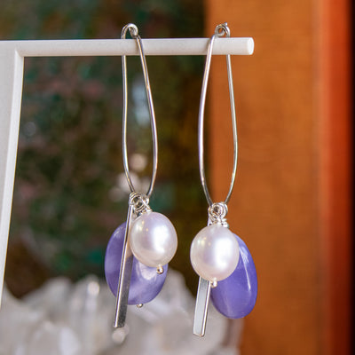 Lavender Chalcedony & Freshwater Pearl Earrings