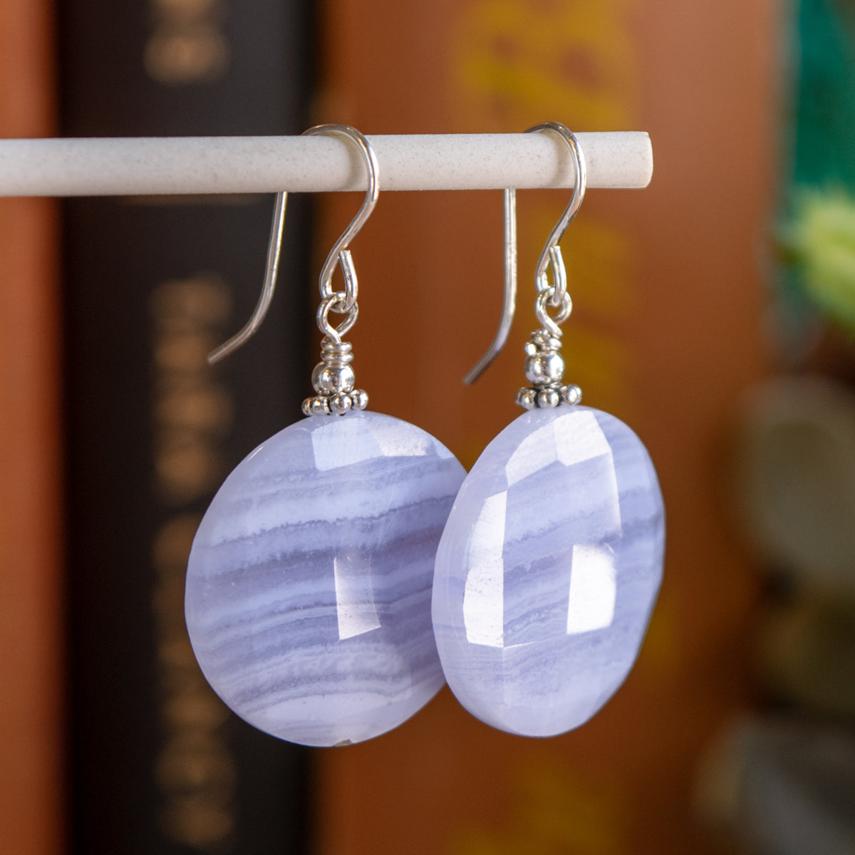 Blue Lace Agate Sterling Silver Drop Earrings