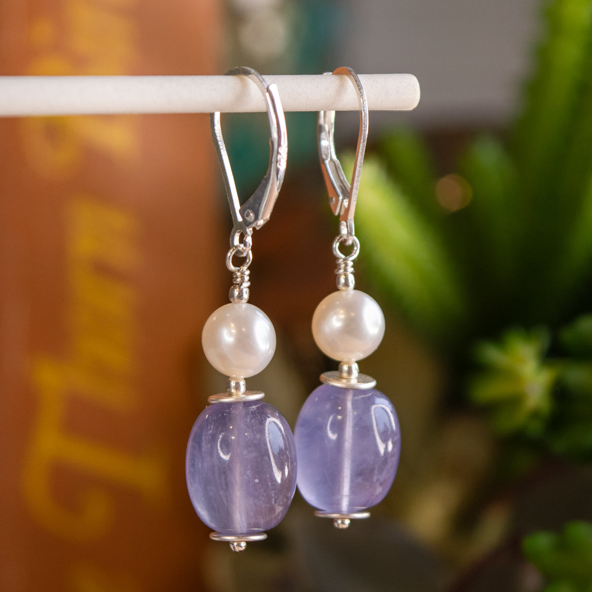 Lavender Chalcedony Leverback Earrings