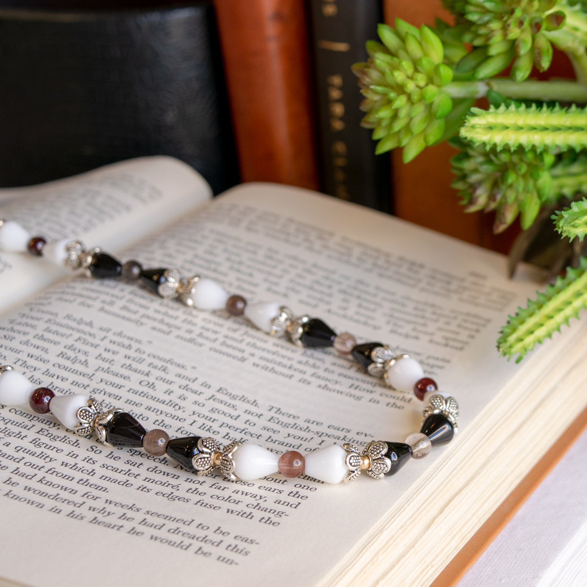 Black Agate & White Quartz Necklace
