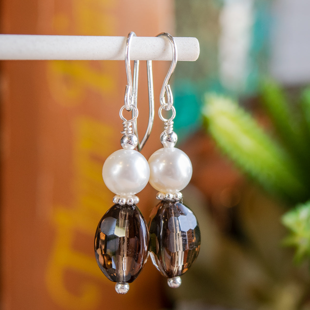 Smoky Quartz & Freshwater Pearl Earrings