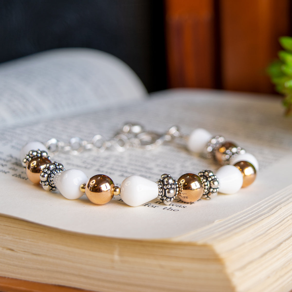 White Quartz & Rose Gold-Filled Bracelet