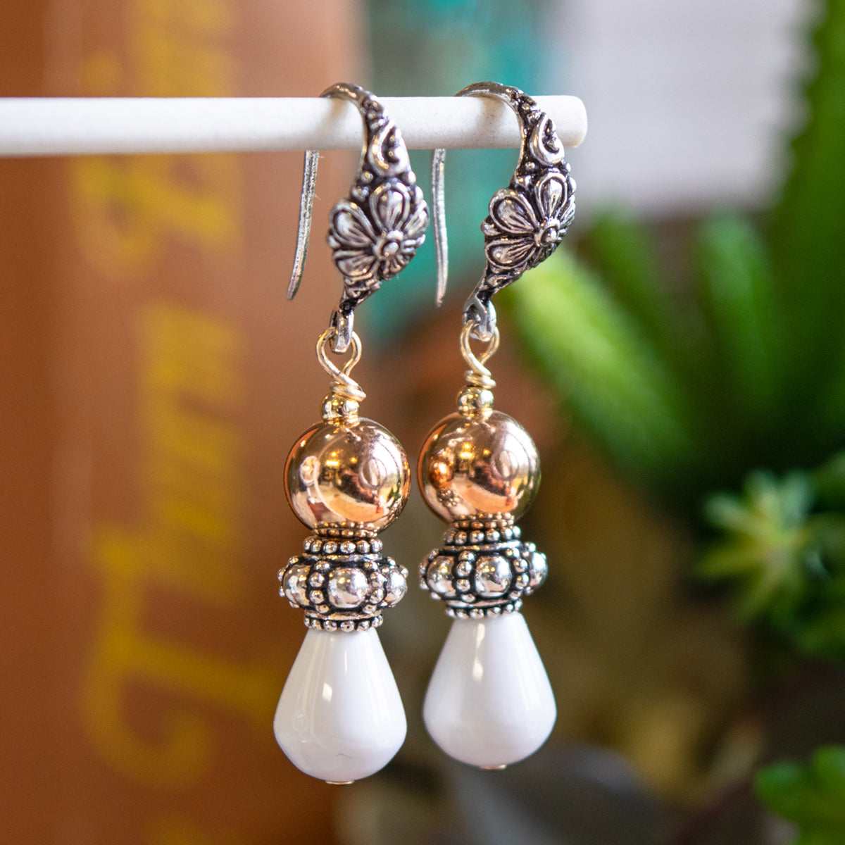 White Quartz & Rose Gold-Filled Earrings