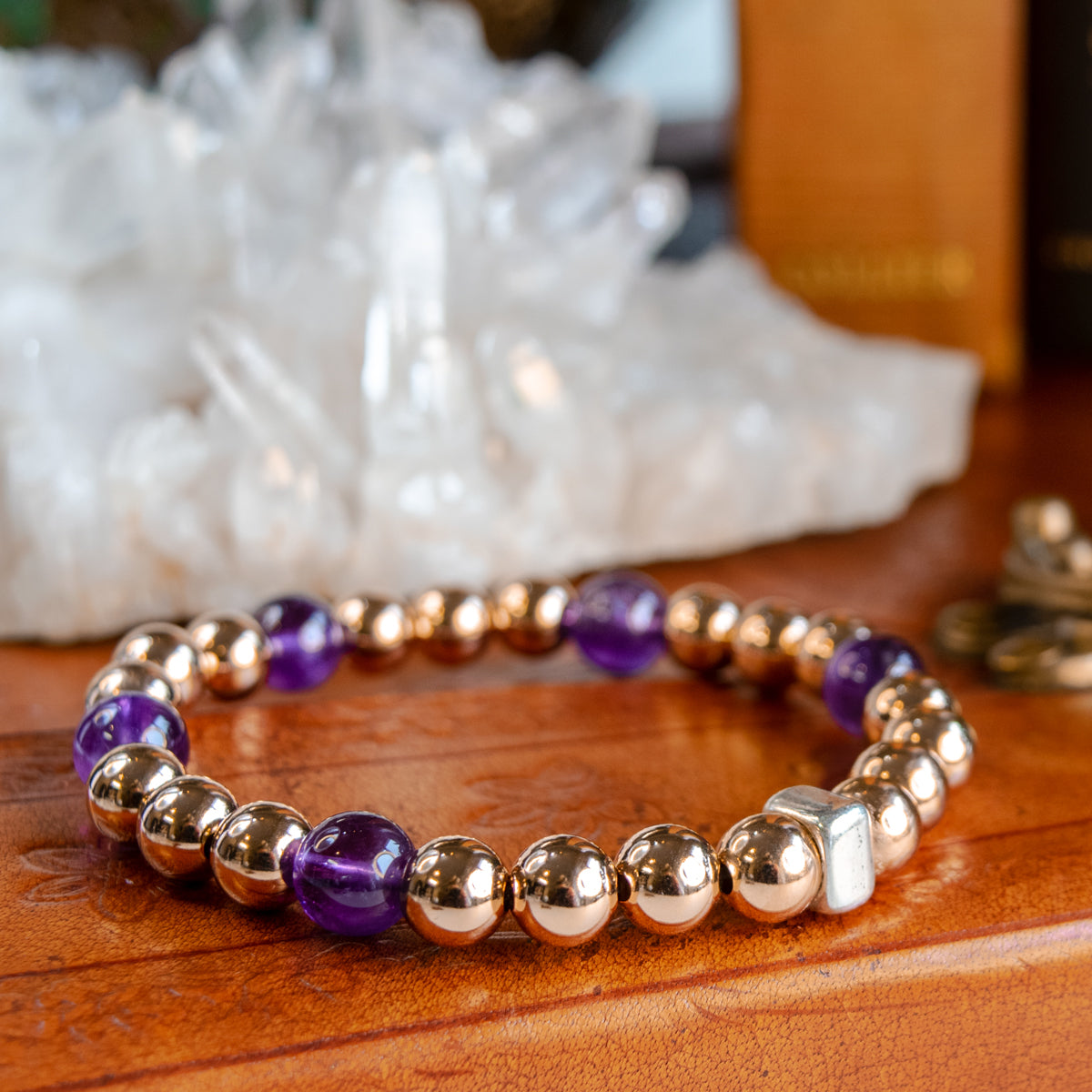 8mm Rose Gold-Filled & Amethyst Stretch Bracelet