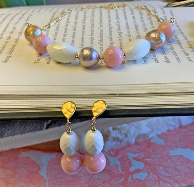 Pink Peruvian Opal & White Quartz Earrings