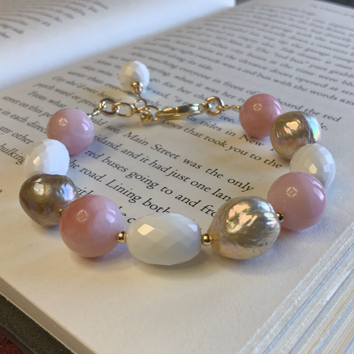 Faceted White Quartz & Fireball Pearl Bracelet