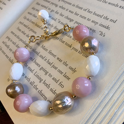 Faceted White Quartz & Fireball Pearl Bracelet