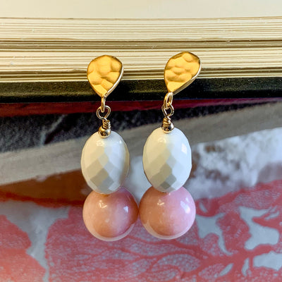 Pink Peruvian Opal & White Quartz Earrings