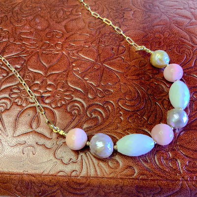Fireball Pearl & Pink Peruvian Opal Necklace