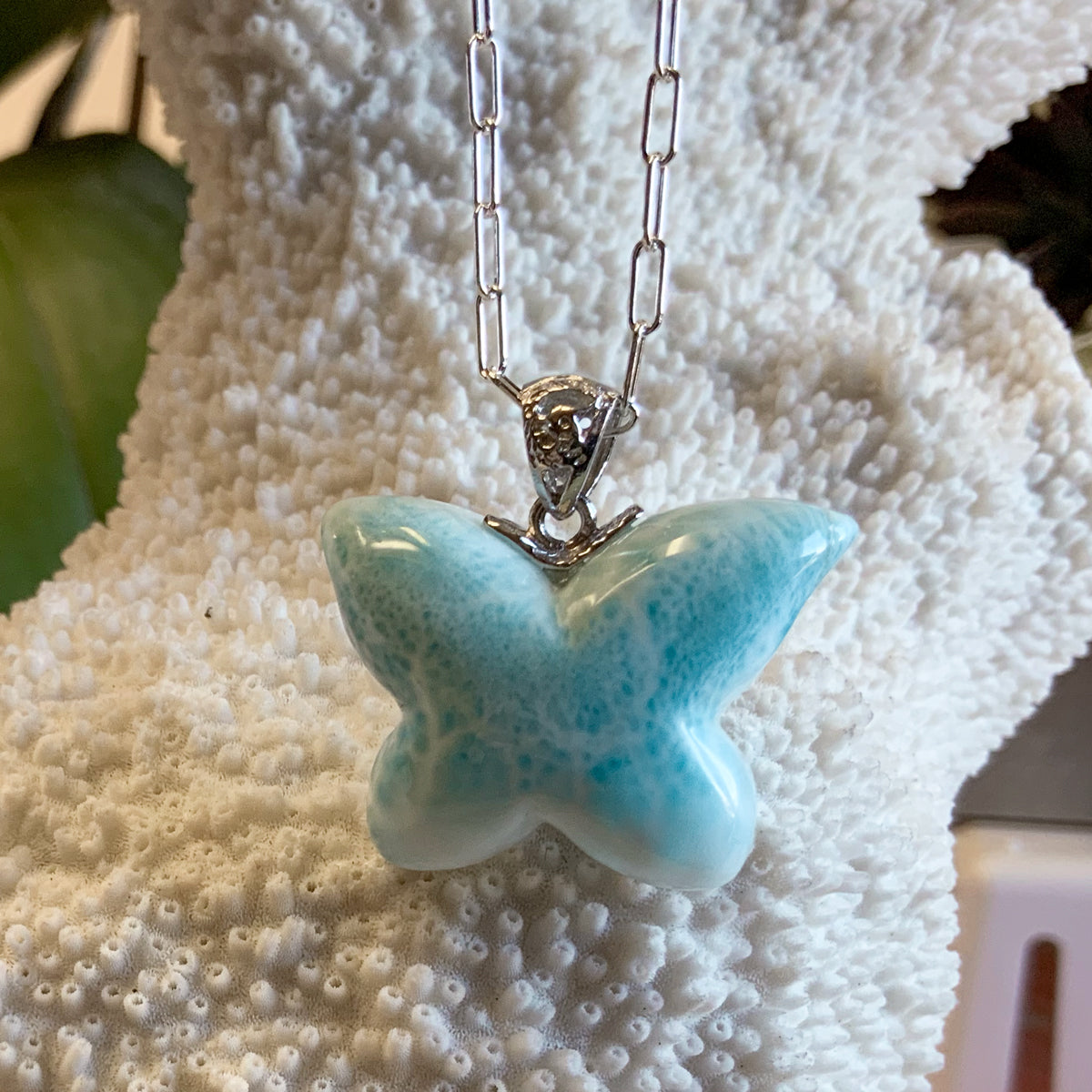 Larimar Butterfly Paperclip Necklace
