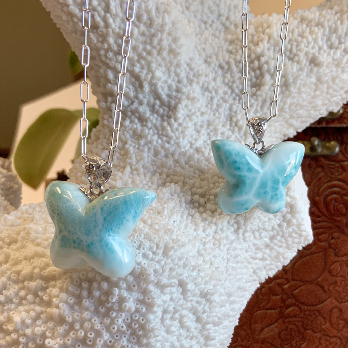 Larimar Butterfly Paperclip Necklace