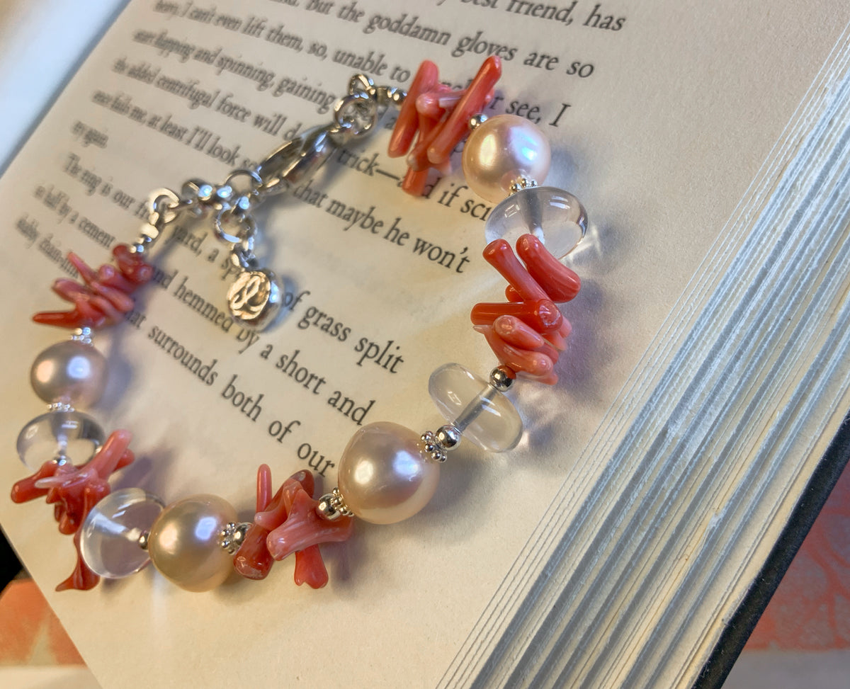 Dyed Red Coral & Freshwater Pearl Bracelet