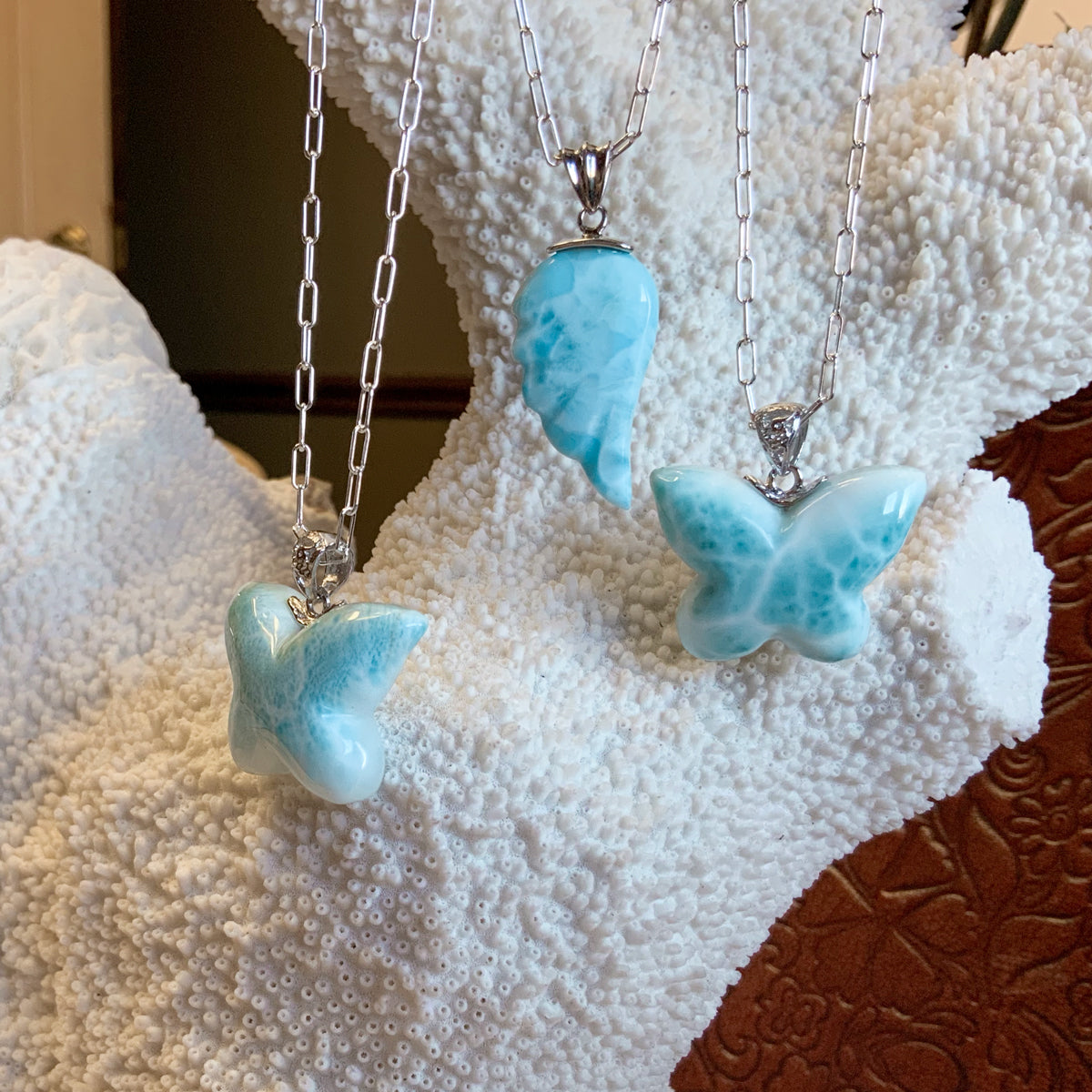 Larimar Butterfly Paperclip Necklace