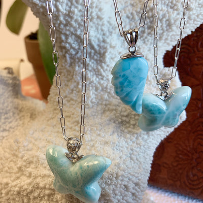 Larimar Butterfly Paperclip Necklace