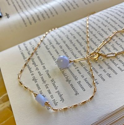 Blue Lace Agate Tube Necklace