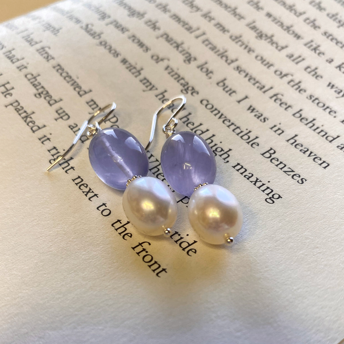 Lavender Chalcedony & Freshwater Pearl Earrings 1