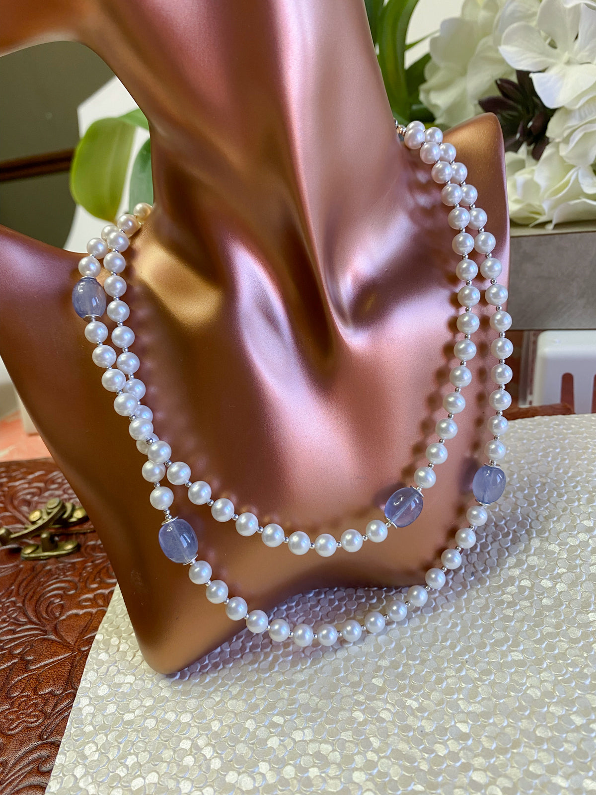 36" Pearl & Chalcedony Necklace