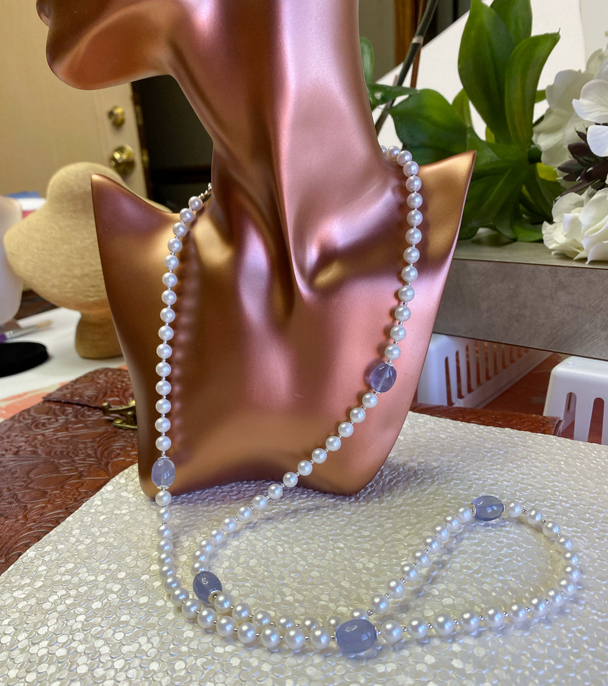 36" Pearl & Chalcedony Necklace