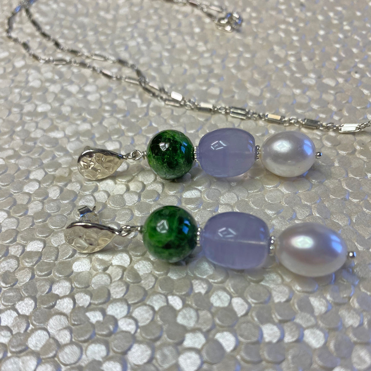 Chrome Diopside & Lavender Chalcedony Earrings