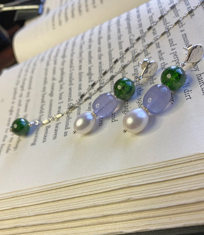 Chrome Diopside & Lavender Chalcedony Earrings