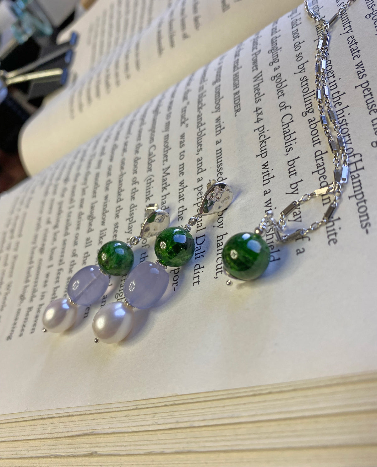 Chrome Diopside & Lavender Chalcedony Earrings