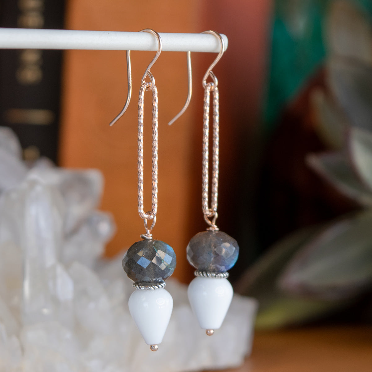 Labradorite & White Quartz Earrings