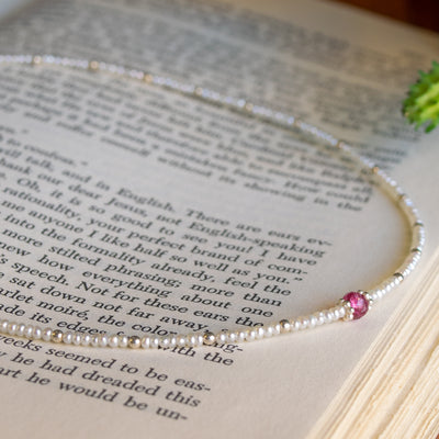 Freshwater Seed Pearls & Pink Tourmaline Necklace