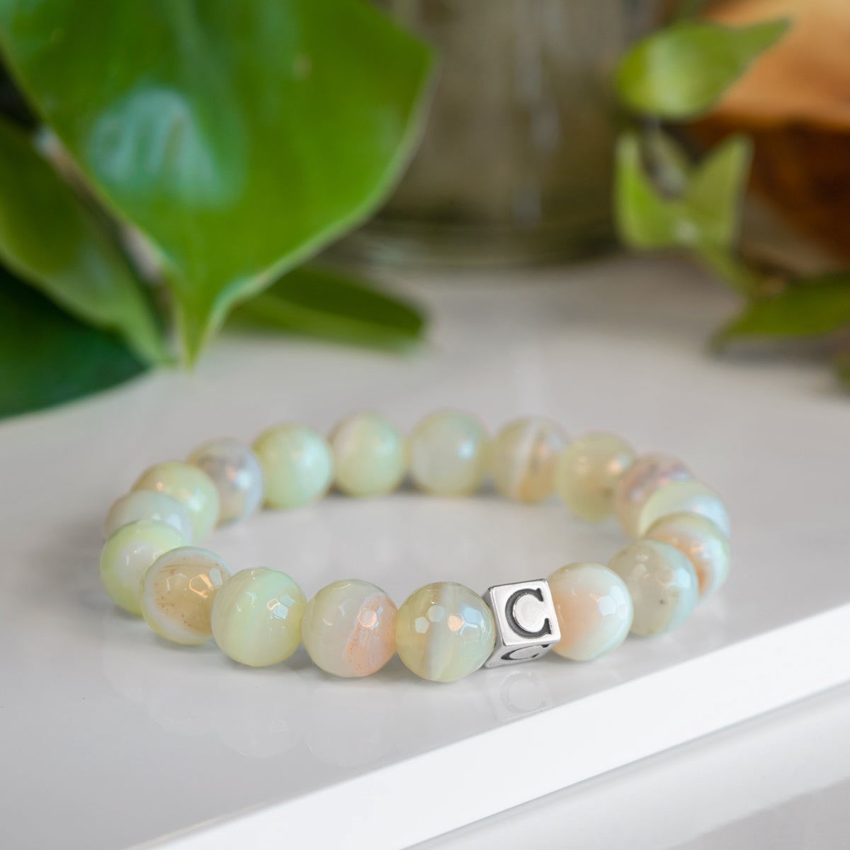 Apple Agate Initial Stretch Mothers Bracelet