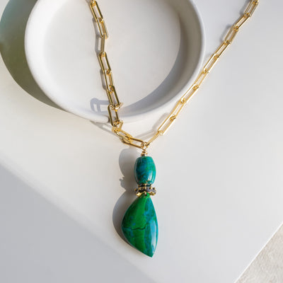 Chrysocolla 14KYGF Paperclip Chain Necklace