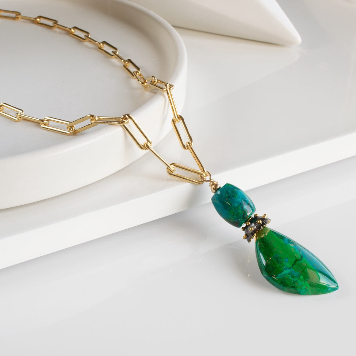 Chrysocolla 14KYGF Paperclip Chain Necklace