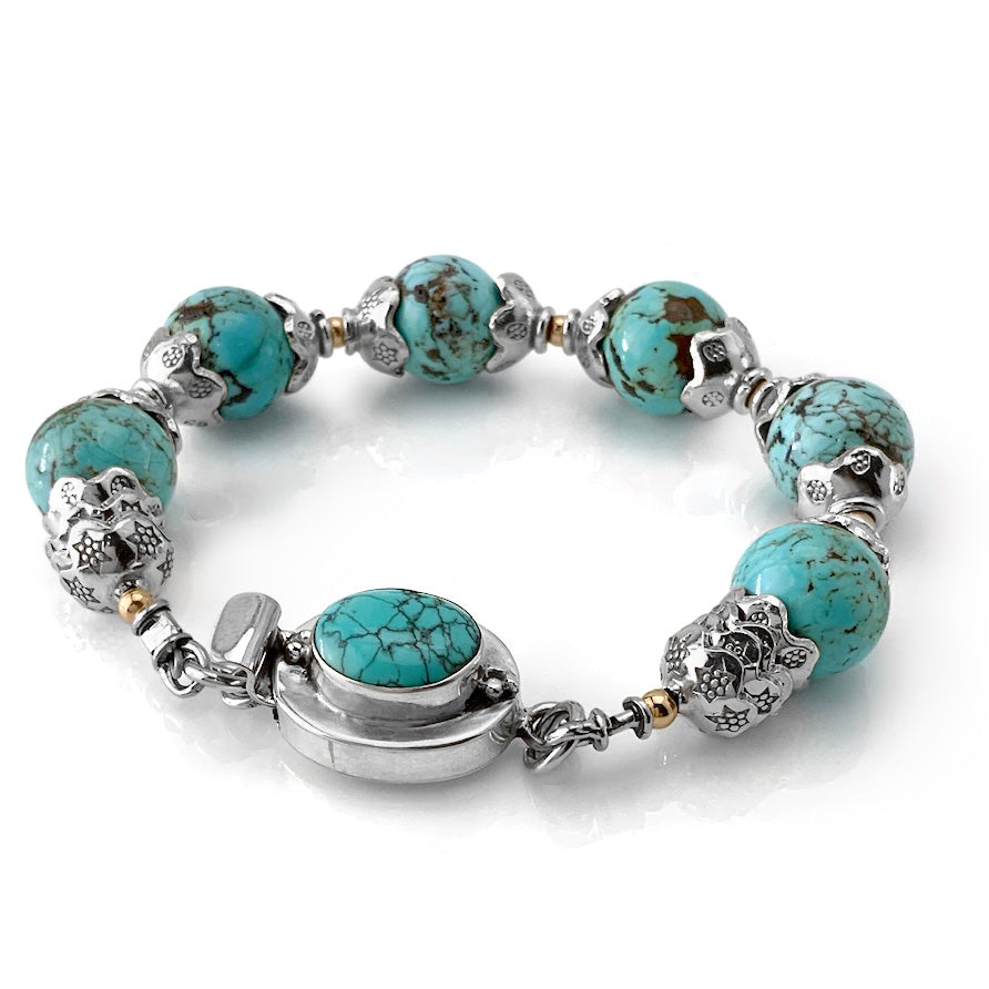 Turquoise & Fine Silver Box Clasp Bracelet